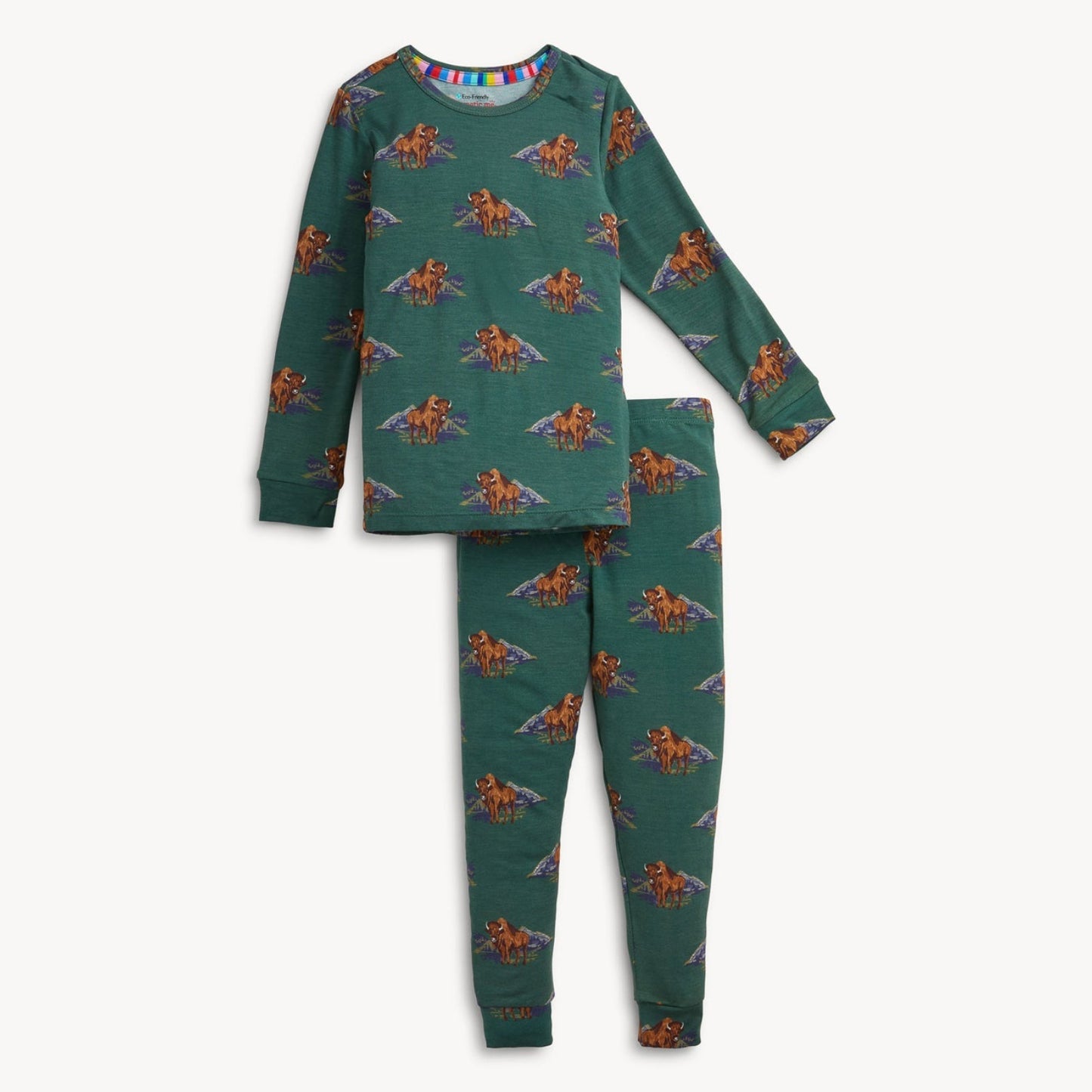Green long sleeve Bison Pajamas by Magnetic Me