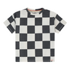 Checkered black and white t-shirt on a white background