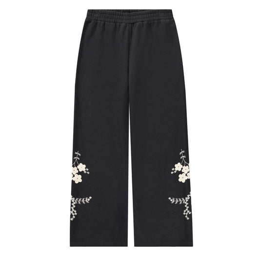 Black pants with floral embroidery