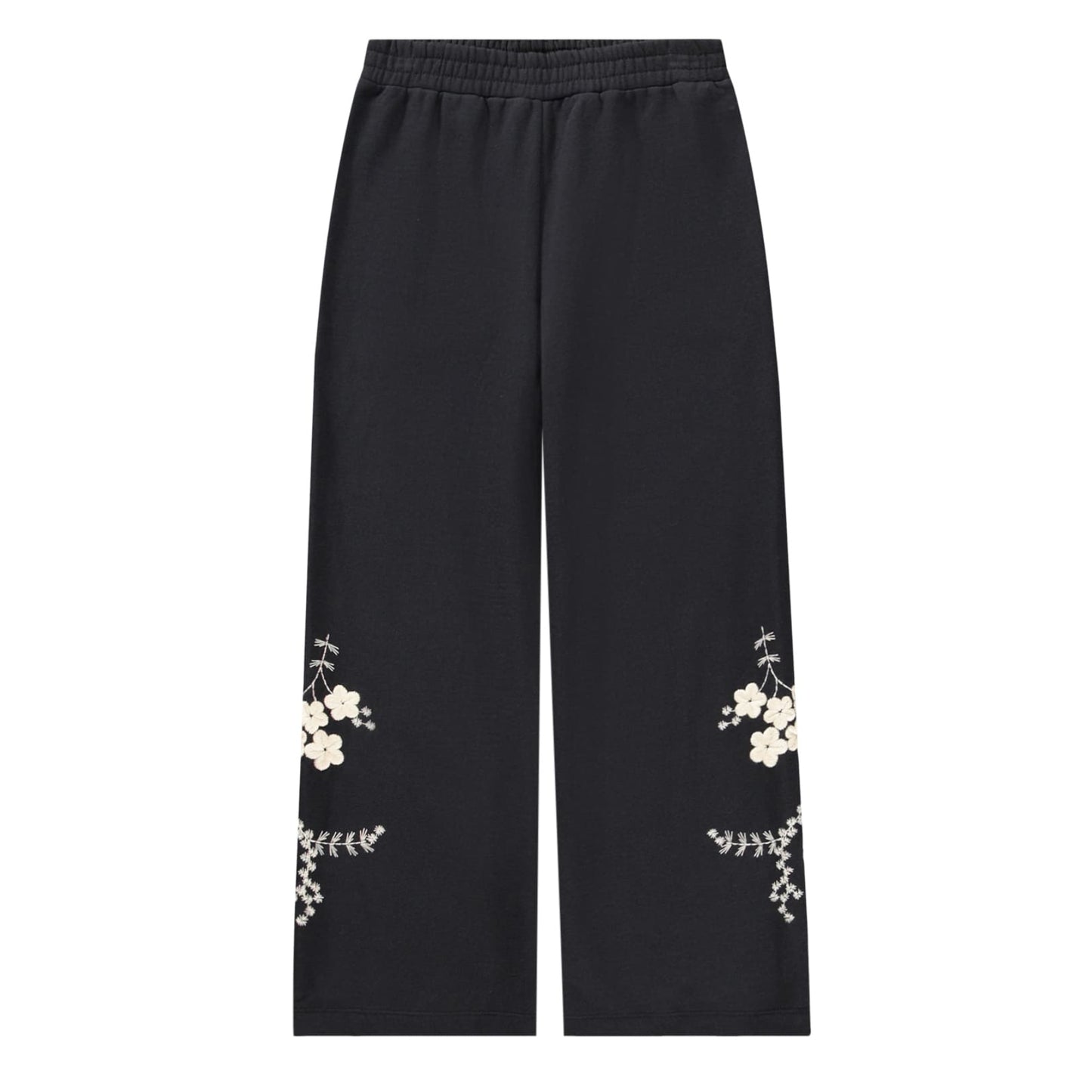 Black pants with floral embroidery