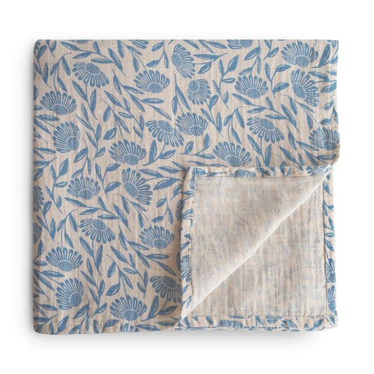 Blue Flowers Organic Cotton Muslin Swaddle