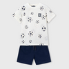 White t-shirt with soccer ball pattern and navy shorts set