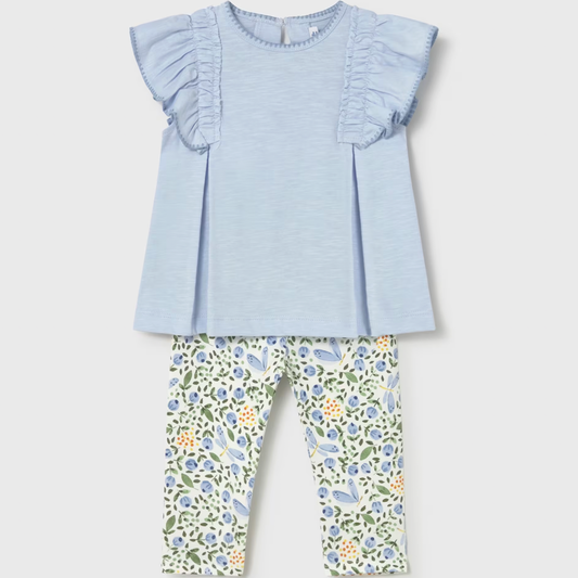 Light blue top and floral leggings set 