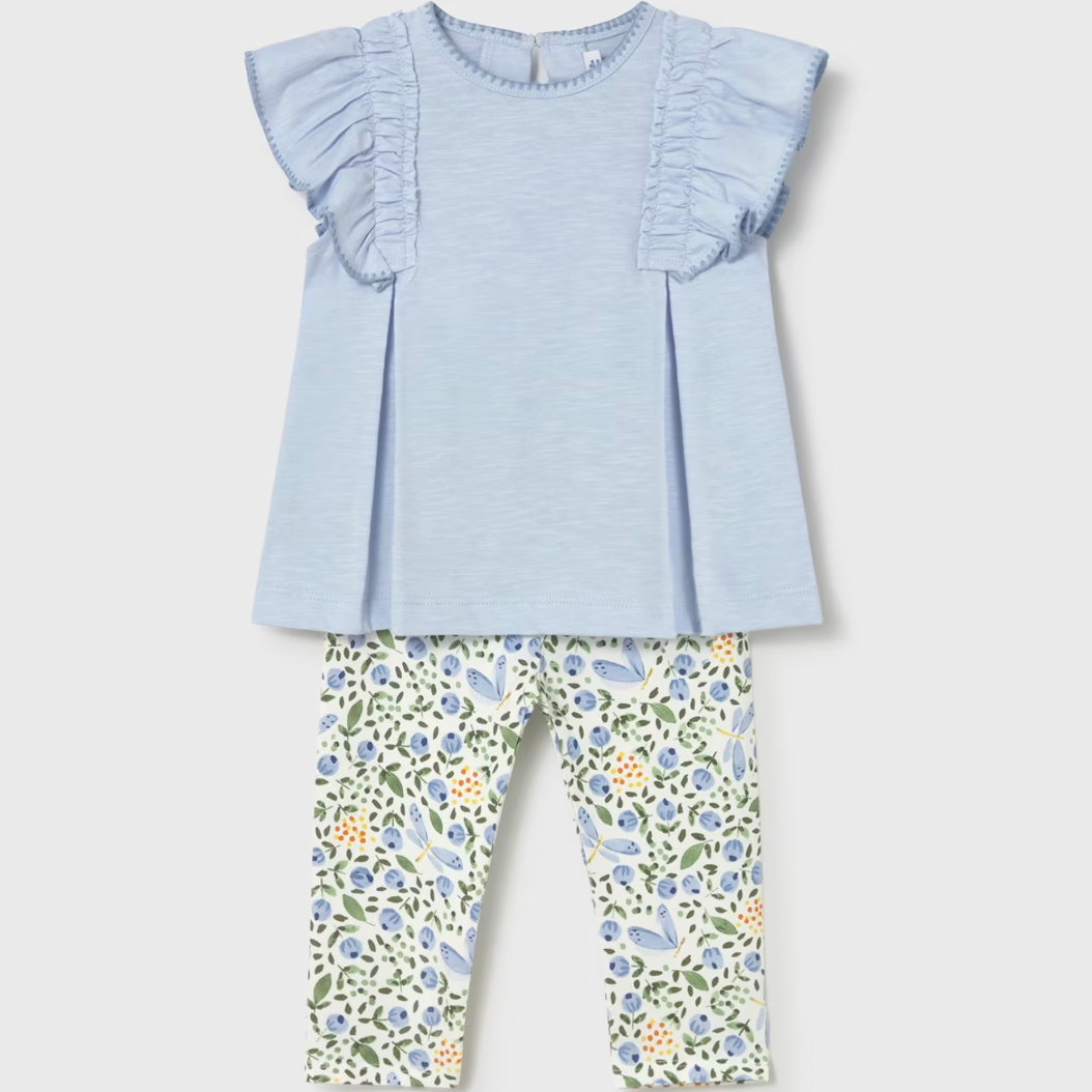Light blue top and floral leggings set 