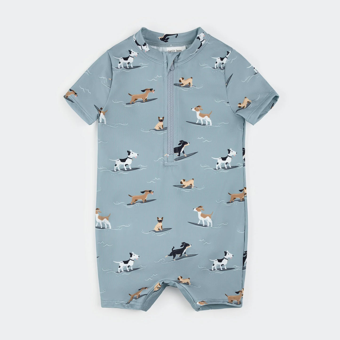 dog print zip up short sleeve one piece swimsuit for baby