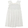 White floral dress with small blue flowers