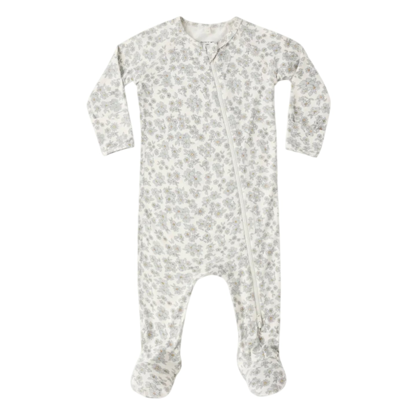 Floral patterned baby footie with zip closure