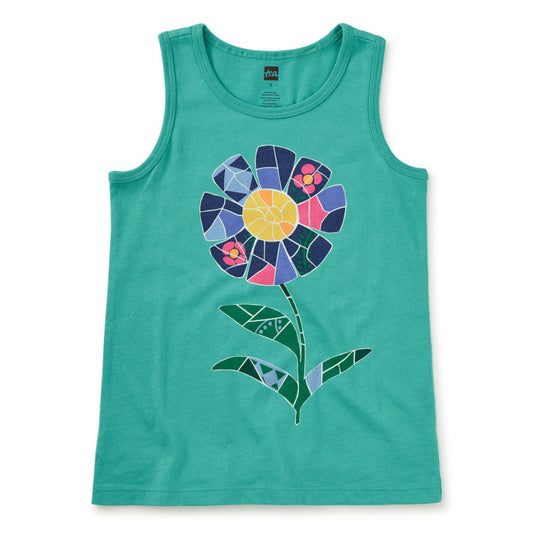 Jade green tank with mosaic flower design
