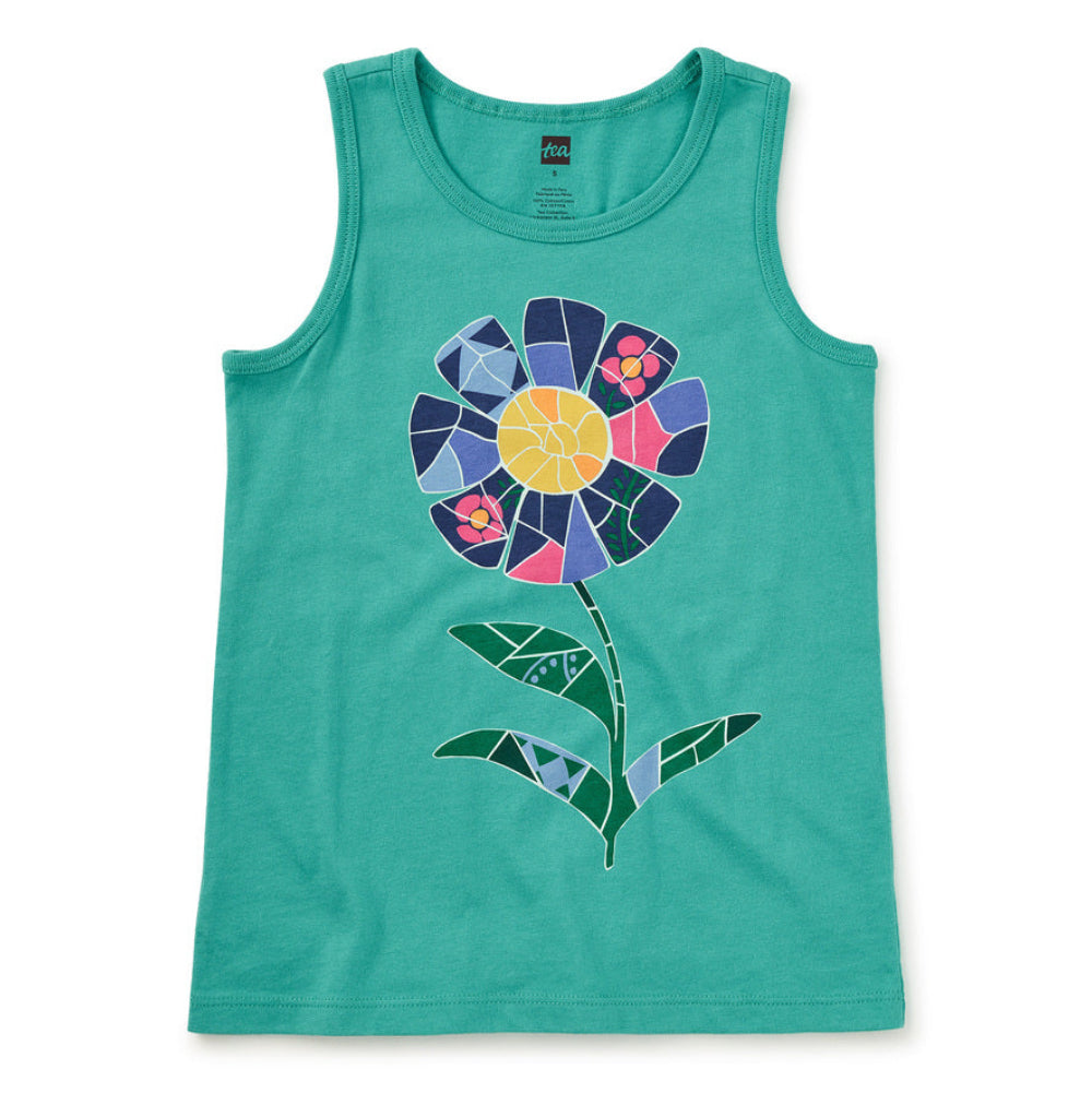 Jade green tank with mosaic flower design