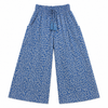 Blue floral-patterned pants on a white background