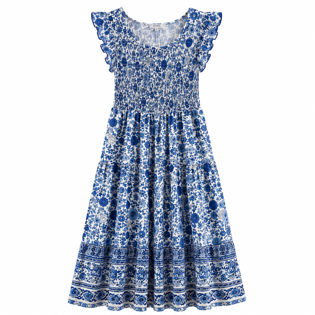 Blue floral dress on a white background