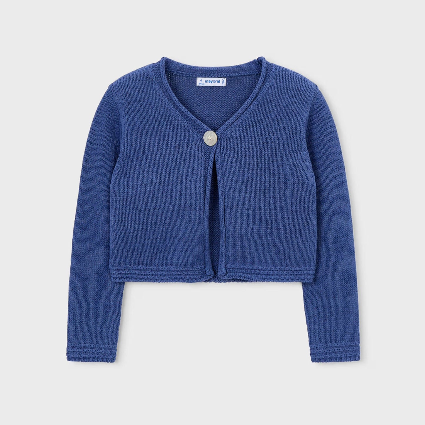 Blue cardigan on a light gray background