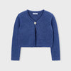 Blue cardigan on a light gray background