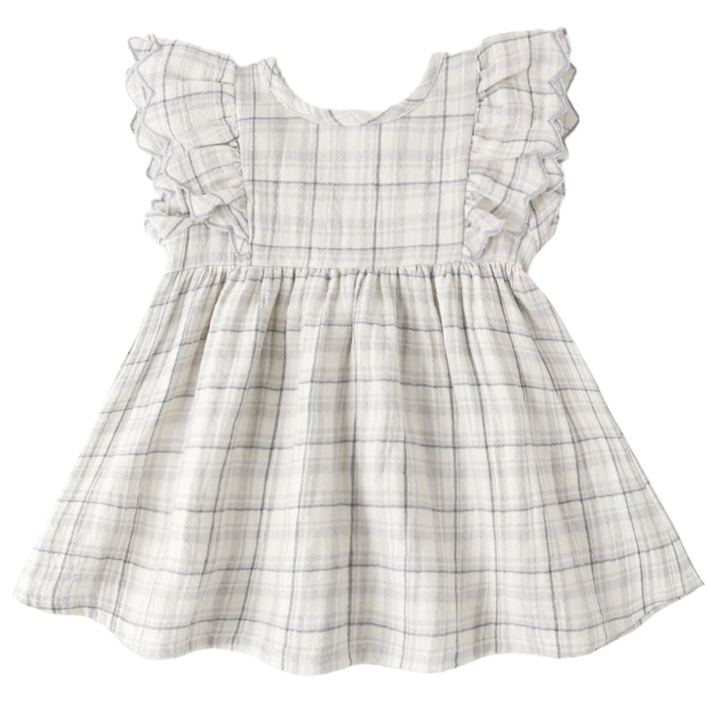 Blue plaid dress with ruffled sleeves