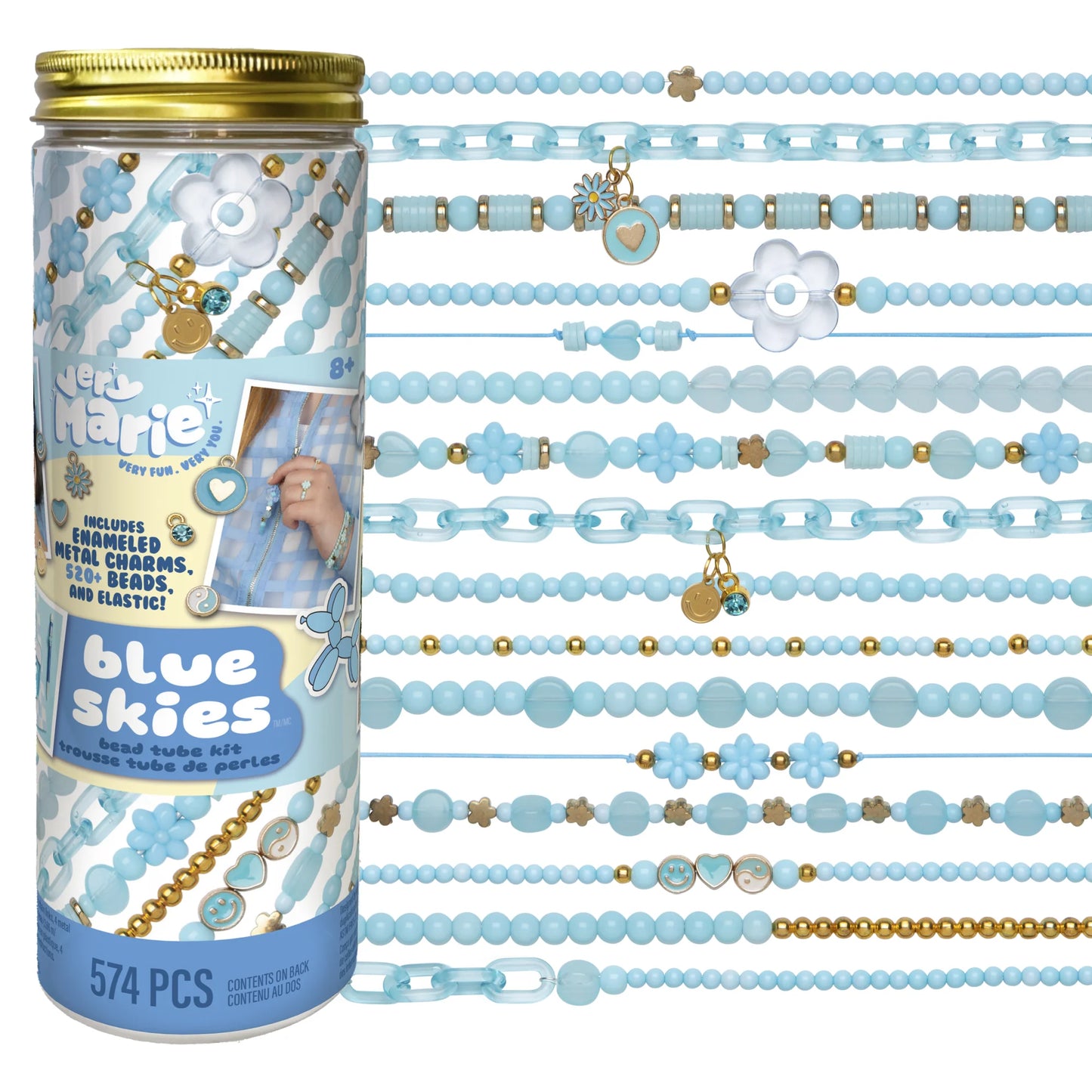 Jar of blue beads for jewelry making
