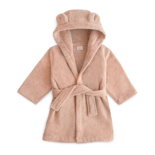 Pink children's robe with hood on a white background