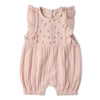 Pink baby romper with ruffled sleeves 