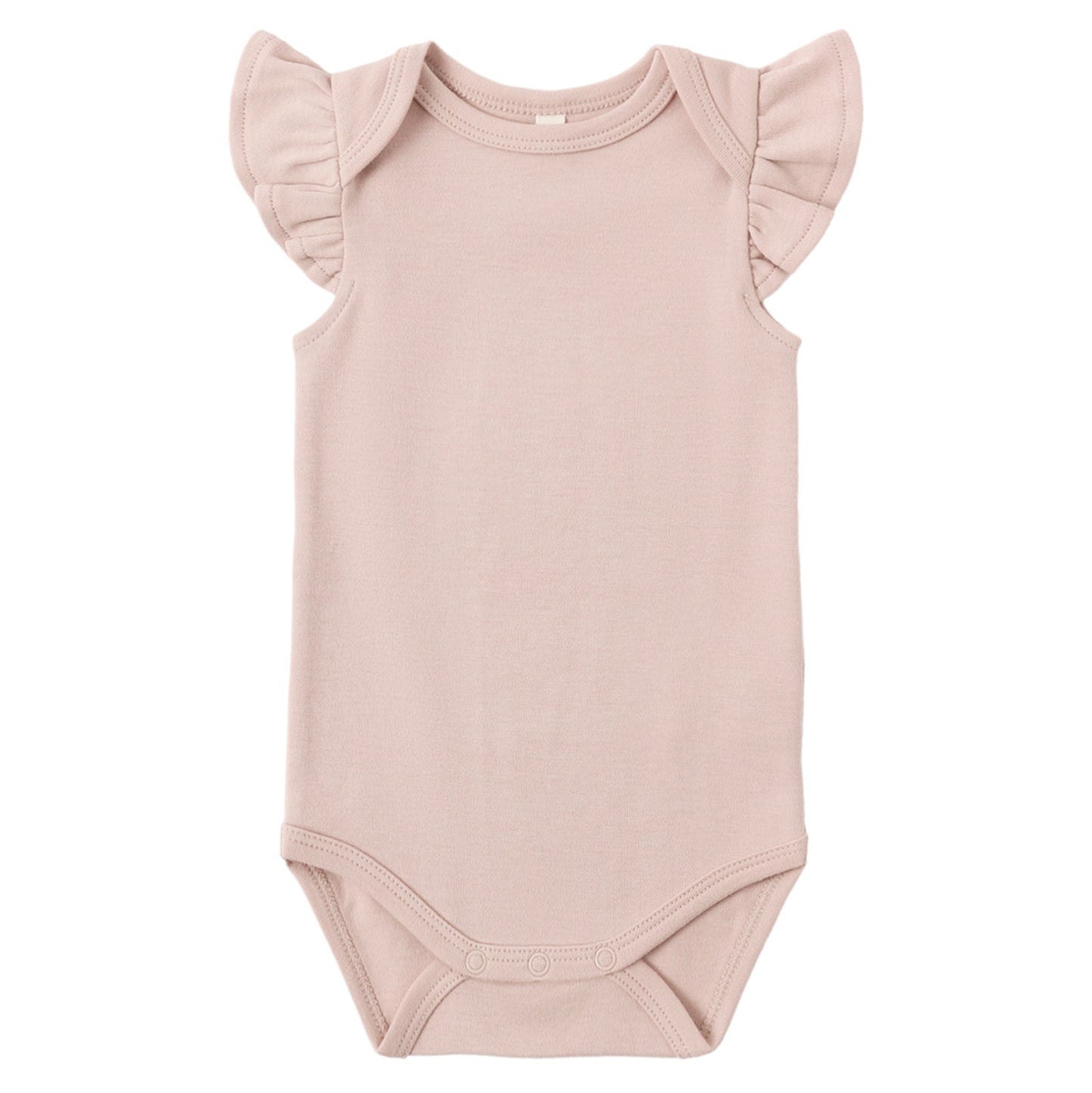 Pink baby onesie with ruffled sleeves