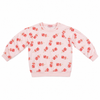 Pink sweatshirt with red lolipop pattern on a white background