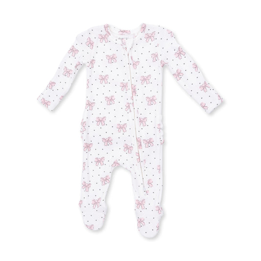 Angel Dear Bows and Hearts zip footie, bows and hearts print, product photo