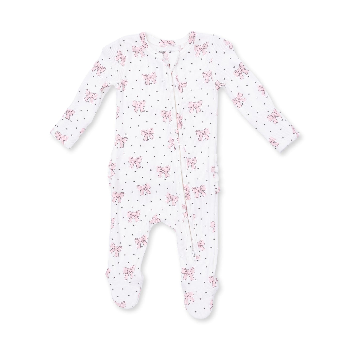 Angel Dear Bows and Hearts zip footie, bows and hearts print, product photo