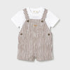 Brown Striped overalls with a white shirt 