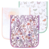 Three baby burp cloths with floral and butterfly prints