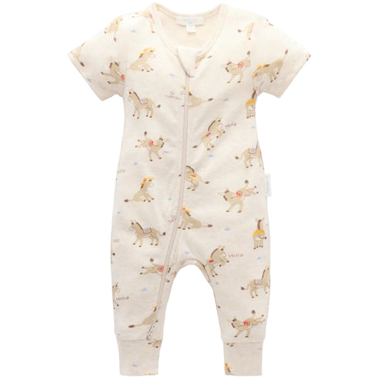 Baby onesie with animal pattern on a white background
