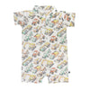 Short-sleeve polo romper with construction vehicle pattern