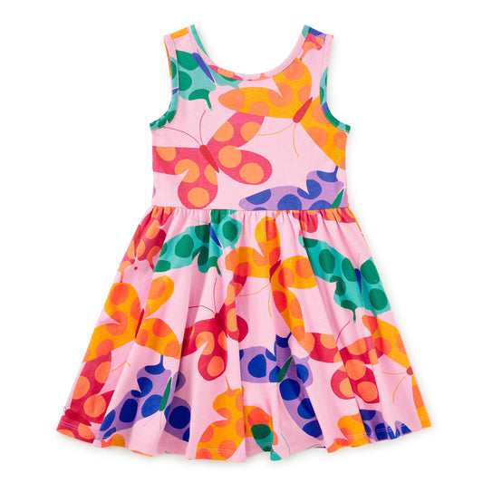 Multicolor tank dress with butterfly print