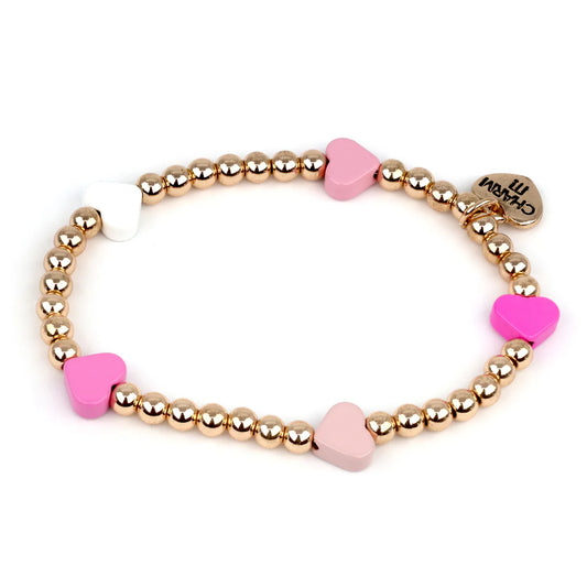 Gold Pink Heart Bead Bracelet