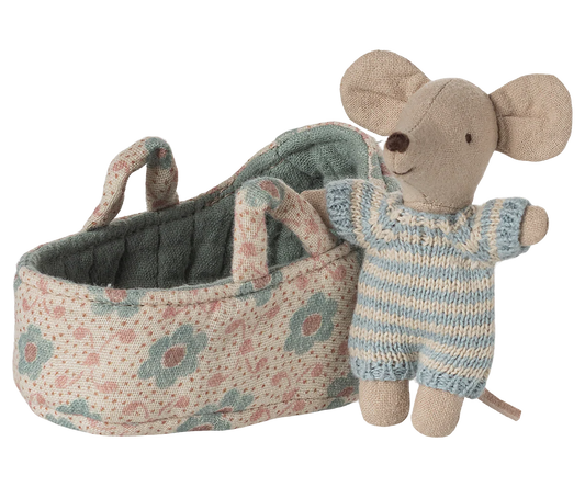 Blue Baby Mouse in Carry Cot