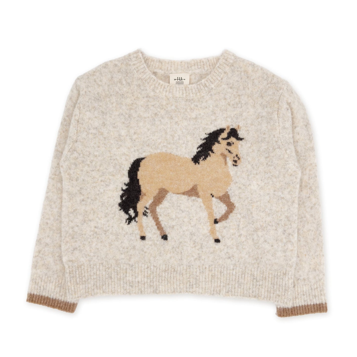 Beige sweater with a horse design on a white background