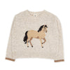 Beige sweater with a horse design on a white background