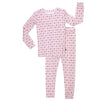 Pink floral pajama set on a white background