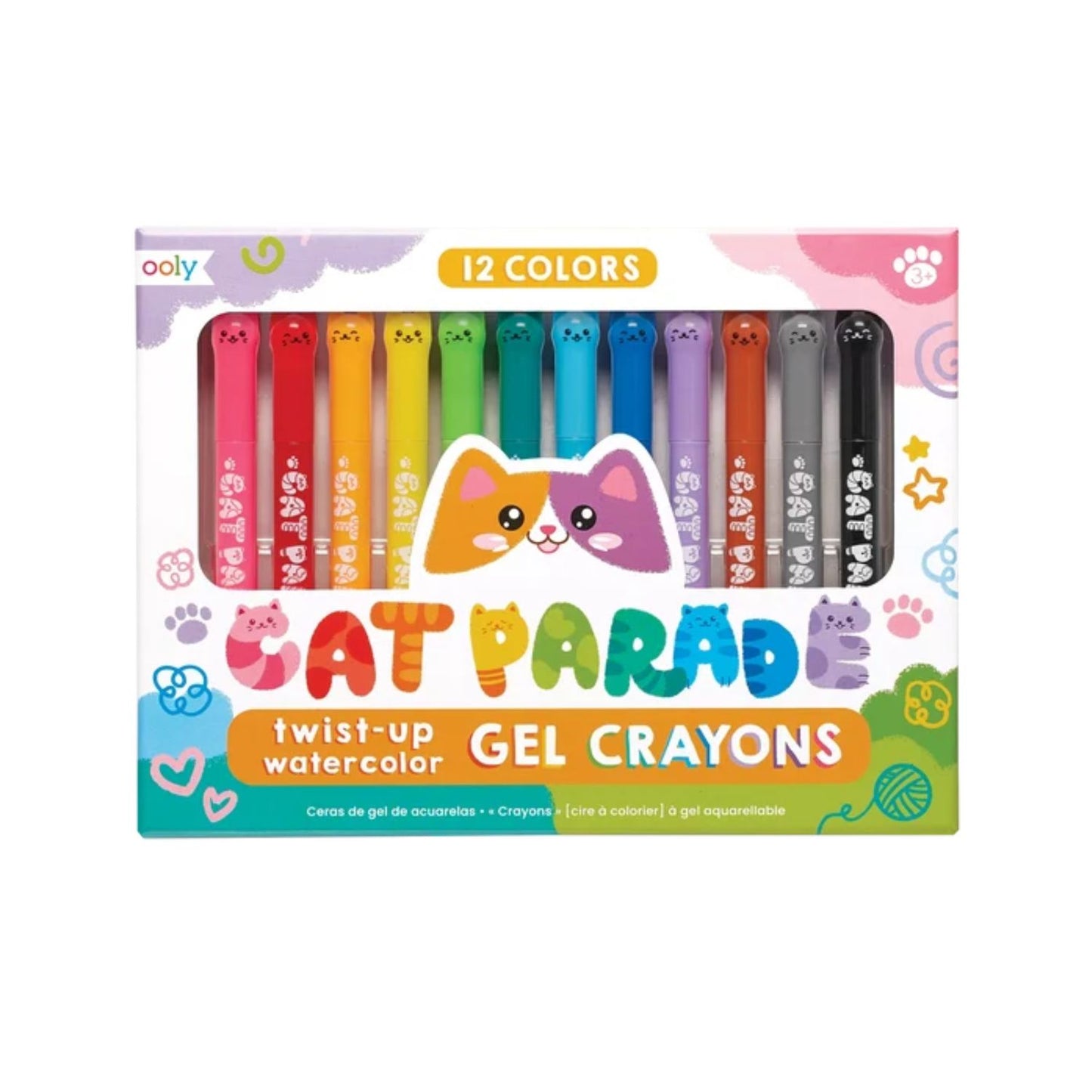 Cat-themed watercolor gel crayons for creativity