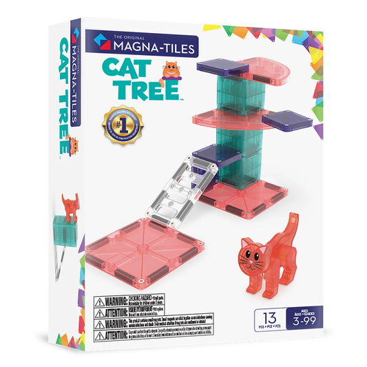 Colorful magnetic cat tree building set with cat figure