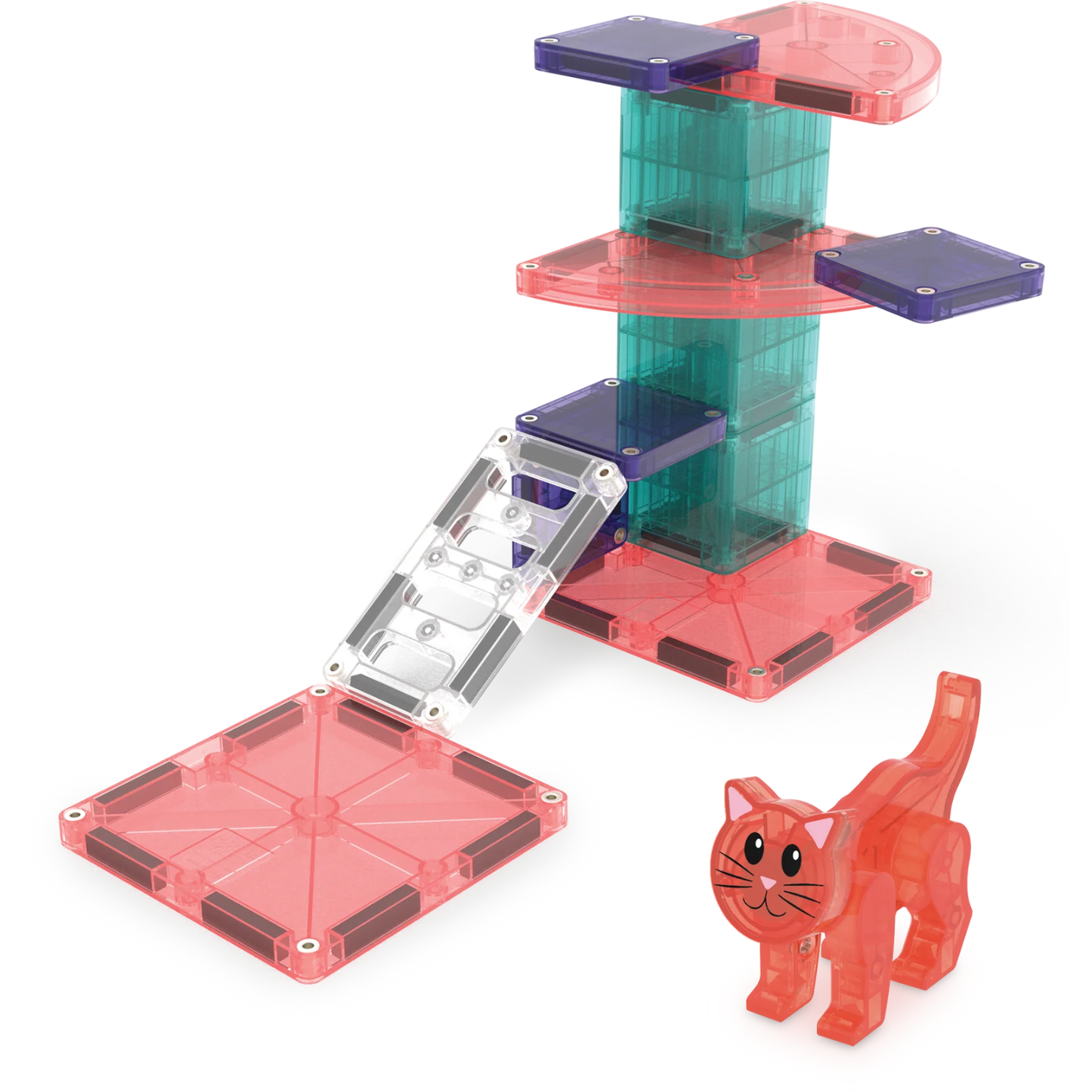 Colorful magnetic cat tree building set with cat figure