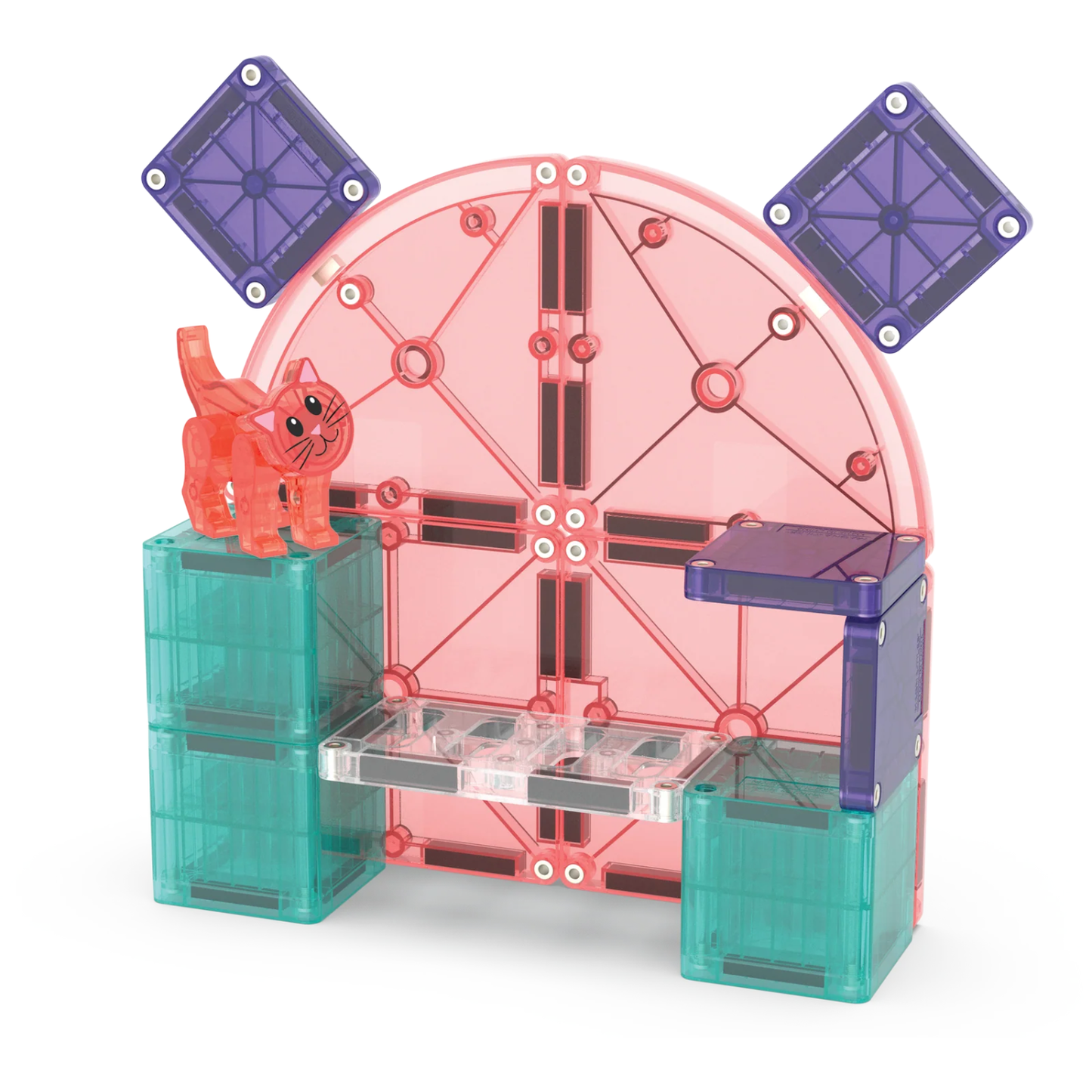 Colorful magnetic cat tree building set with cat figure