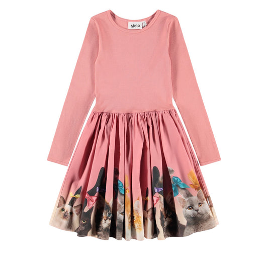 Pink dress with cat print on a white background