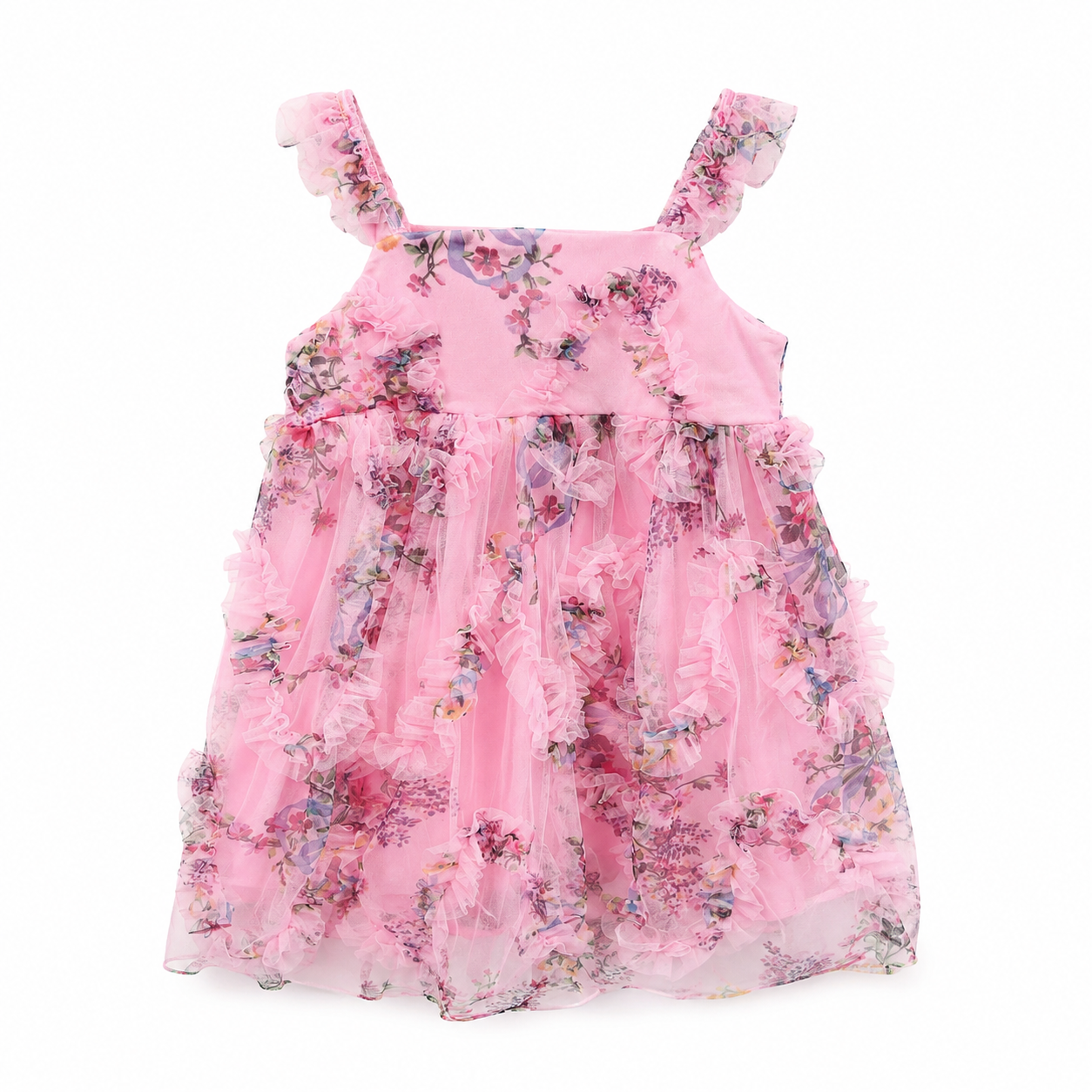 Pink Floral Ruffle Dress