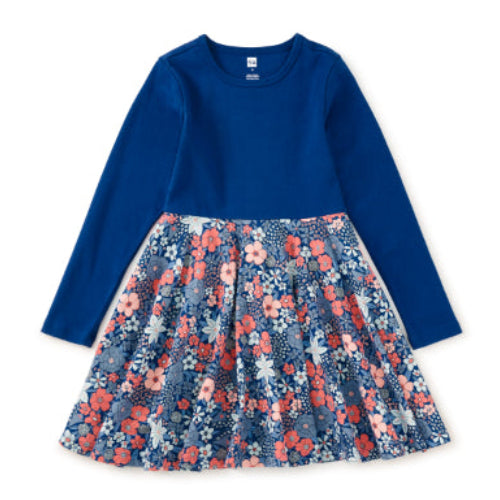 Blue dress with floral skirt 