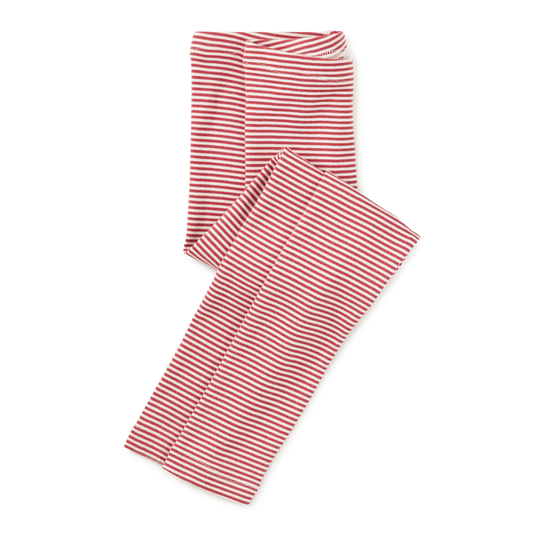 Red and white striped fabric pants folded neatly on a white background.