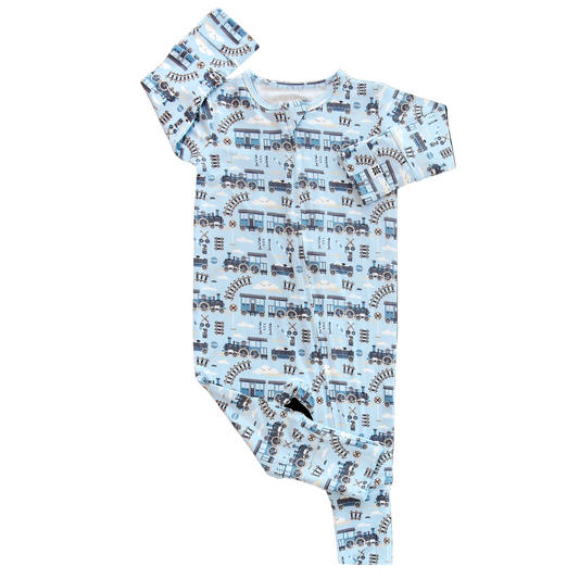 Baby romper with train pattern