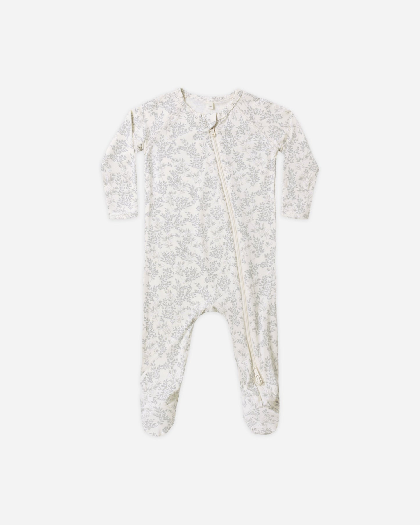 Cloud Floral Bamboo Zip Footie flat lay - Quincy Mae bamboo footie, cloud floral print