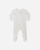 Cloud Floral Bamboo Zip Footie flat lay - Quincy Mae bamboo footie, cloud floral print