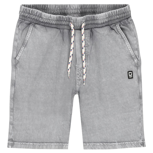 Gray shorts with a drawstring on a white background