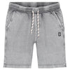 Gray shorts with a drawstring on a white background