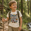 child wearing offwhite tshirt with Colorado graphic that says "Somebody in Colorado Loves Me"