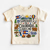Children's t-shirt with Colorado-themed graphics and text on a white background